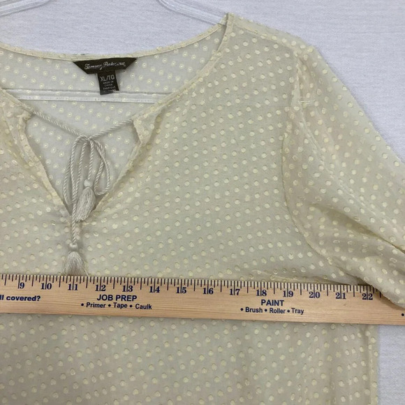 Tommy Bahama Cream Polka Dot Silk Tie Front Sheer Pullover Top XL - Picture 9 of 13